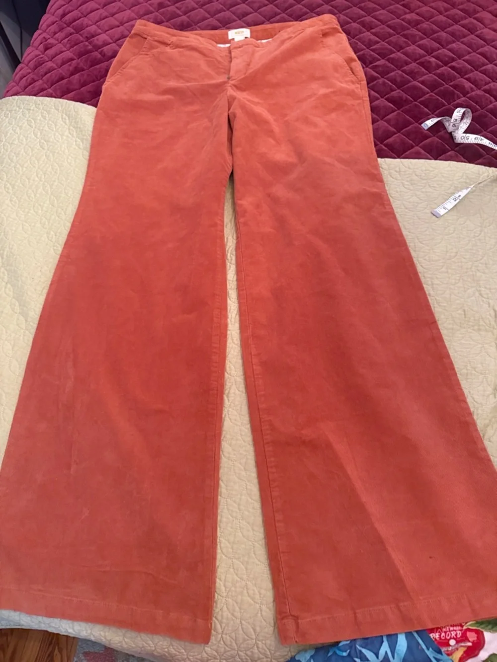Maeve Anthropologie Wide-Leg Thin Corduroy Trousers US 16 Orange NWOT - Picture 5 of 11